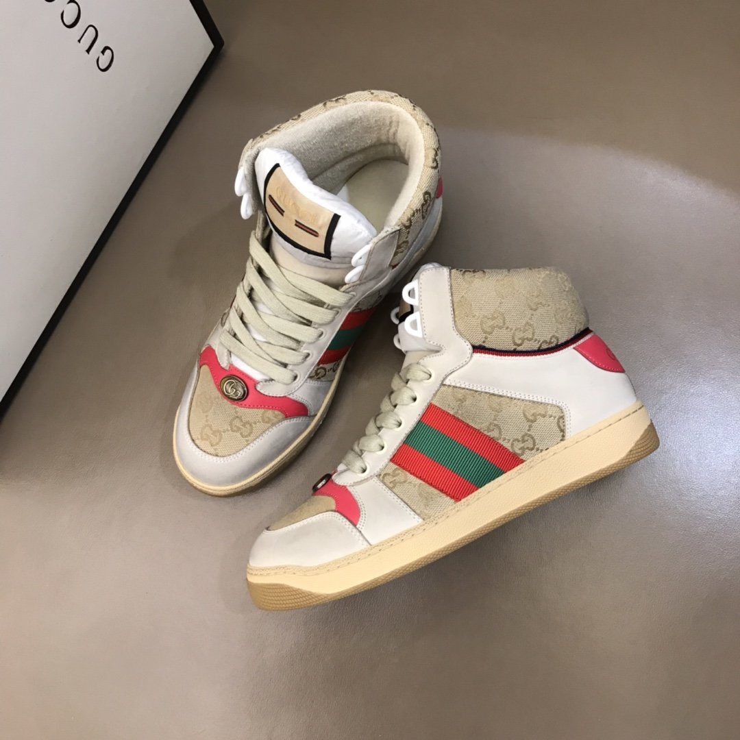 Gucci High-top High Quality Sneakers Beige and GG printed canvas and beige sole MS021155