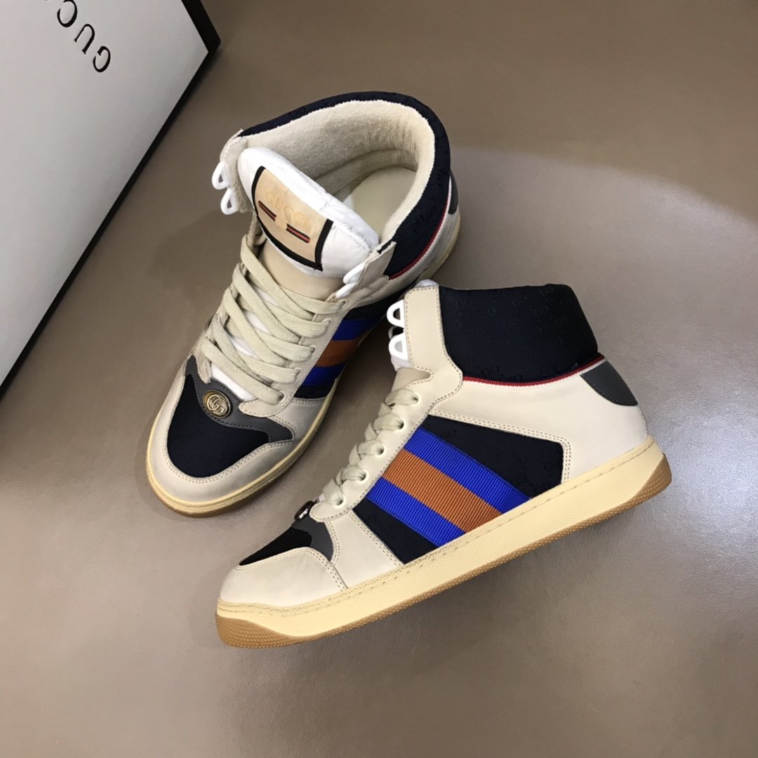 Gucci High-top High Quality Sneakers Beige and black details with beige sole MS021154