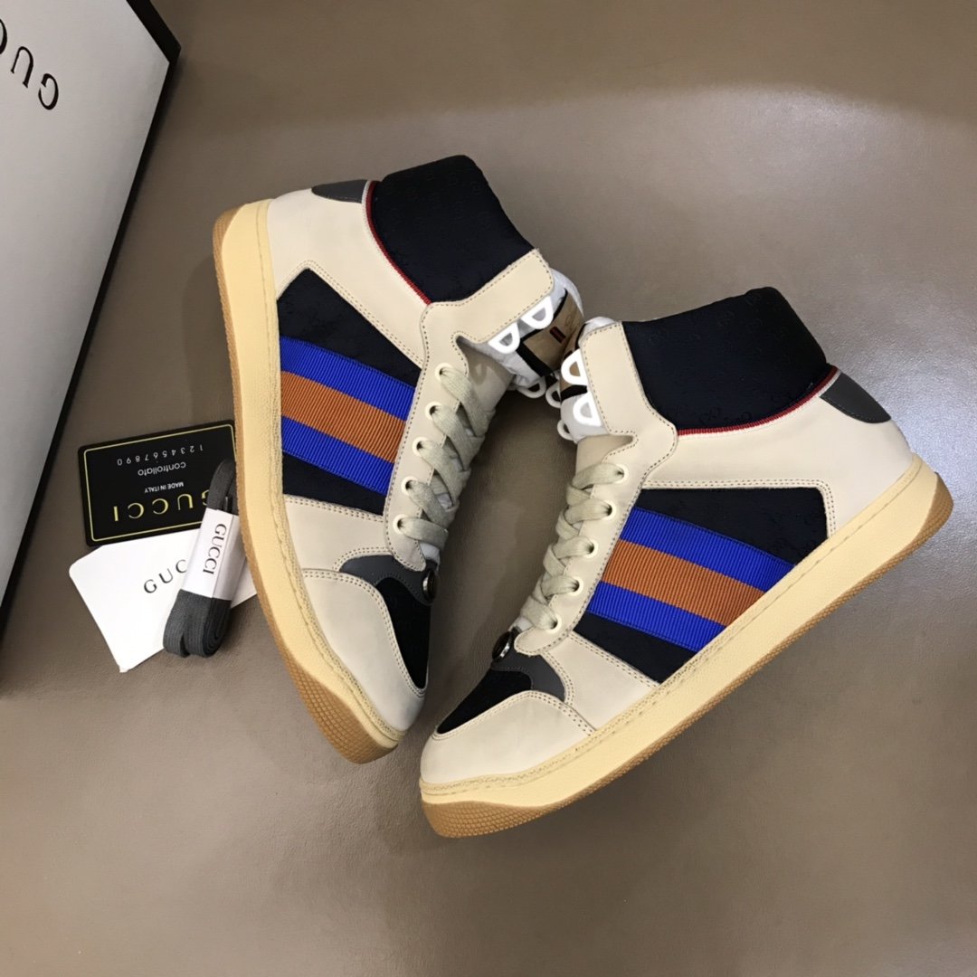 Gucci High-top High Quality Sneakers Beige and black details with beige sole MS021154