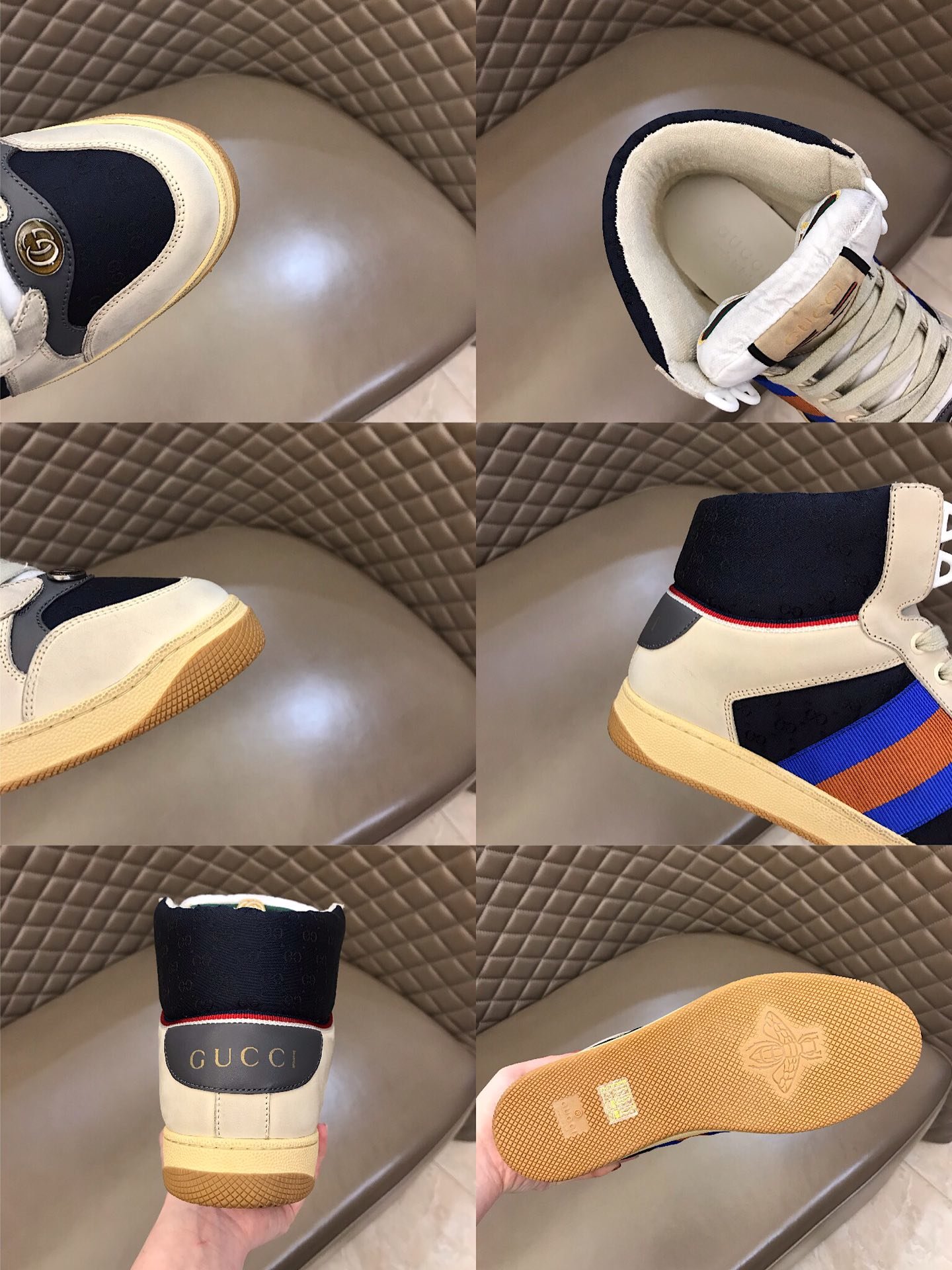 Gucci High-top High Quality Sneakers Beige and black details with beige sole MS021154