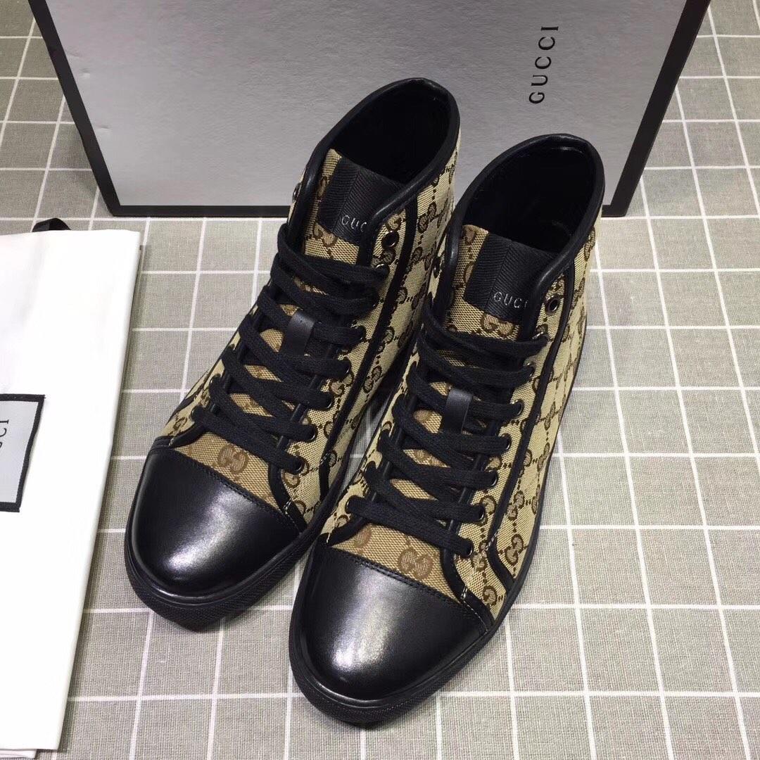 Gucci High-top Fashion Sneakers Tan and GG print with black sole MS07682