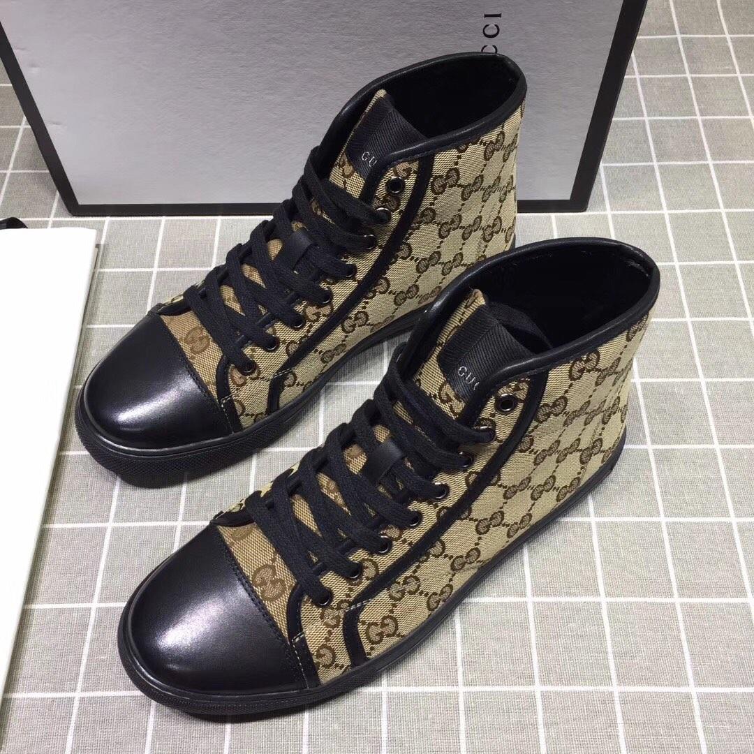 Gucci High-top Fashion Sneakers Tan and GG print with black sole MS07682