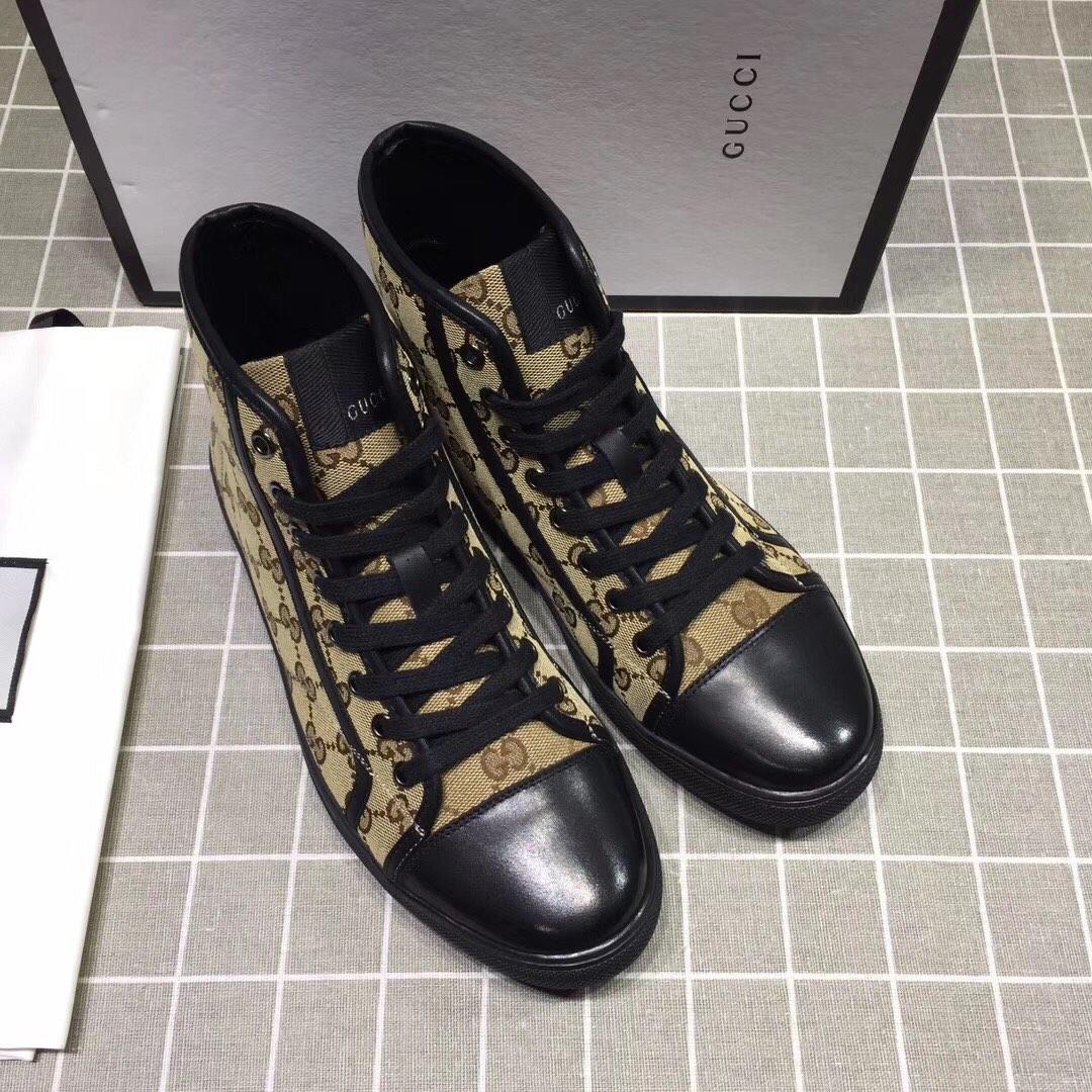 Gucci High-top Fashion Sneakers Tan and GG print with black sole MS07682