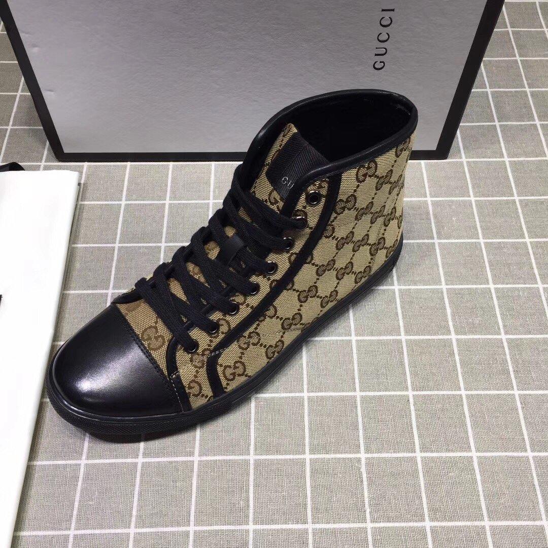 Gucci High-top Fashion Sneakers Tan and GG print with black sole MS07682