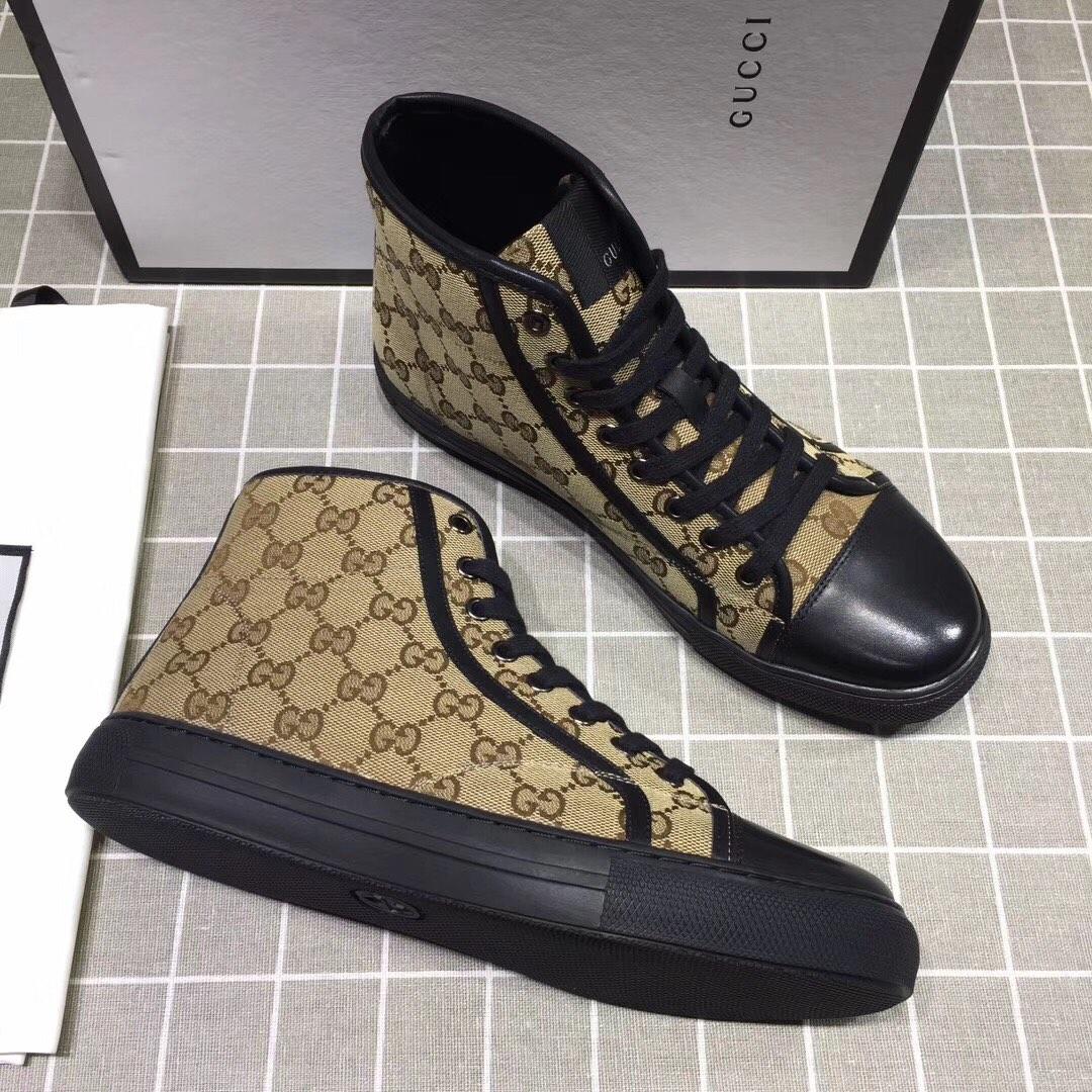 Gucci High-top Fashion Sneakers Tan and GG print with black sole MS07682