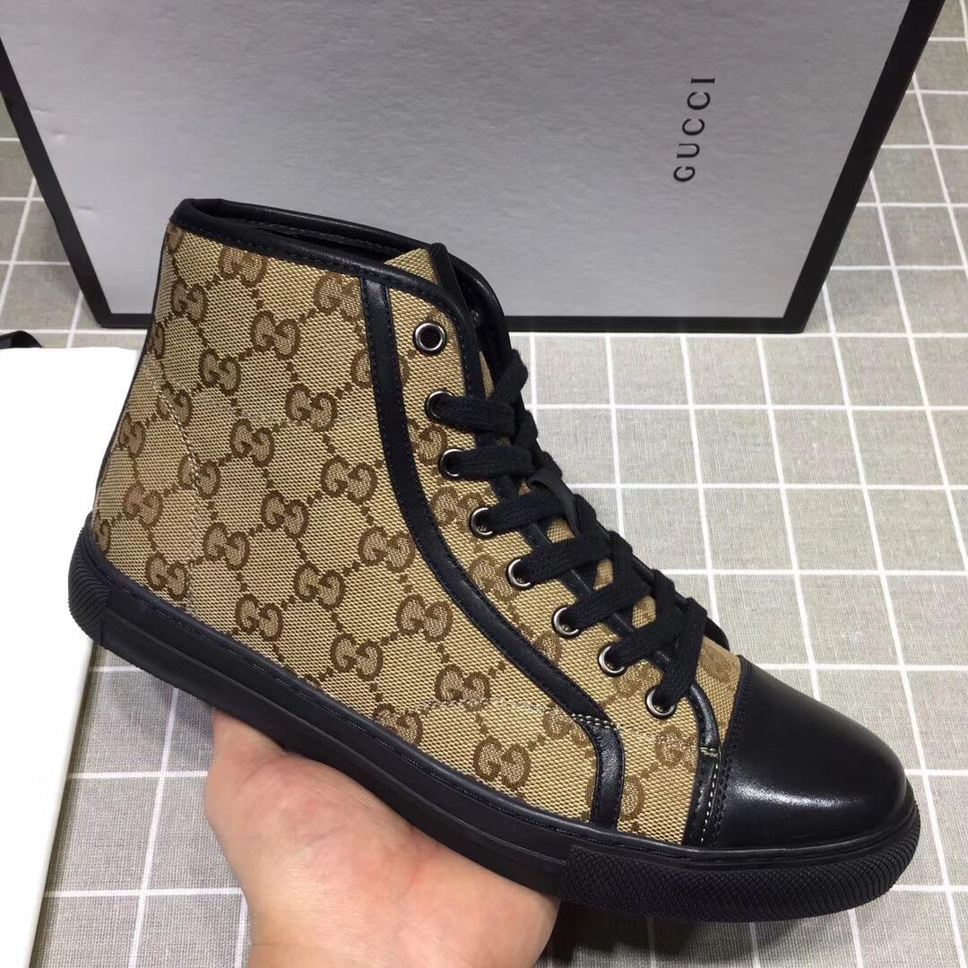 Gucci High-top Fashion Sneakers Tan and GG print with black sole MS07682