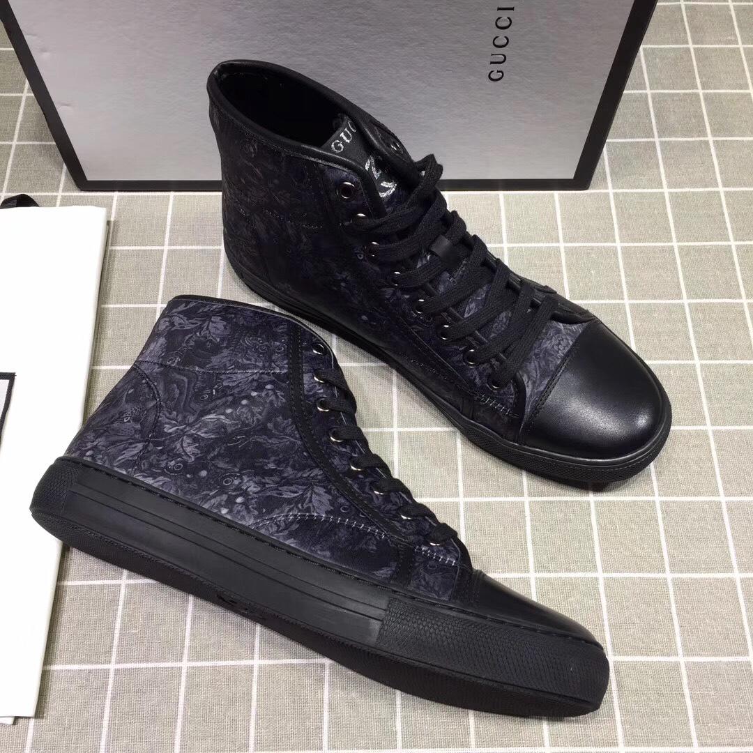 Gucci High-top Fashion Sneakers Black and white grass print with black sole MS07680