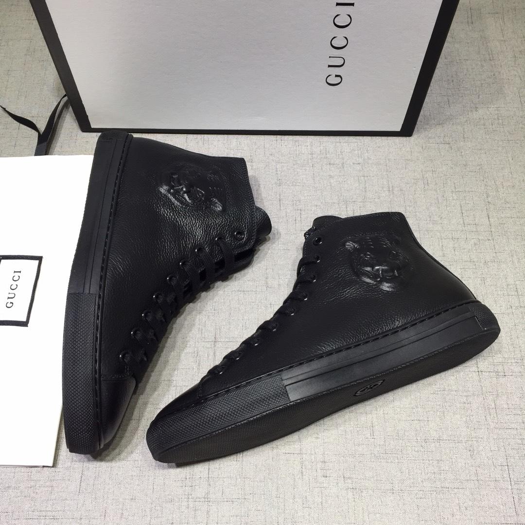 Gucci High-top Fashion Sneakers Black and tiger head engraved with black sole MS07686