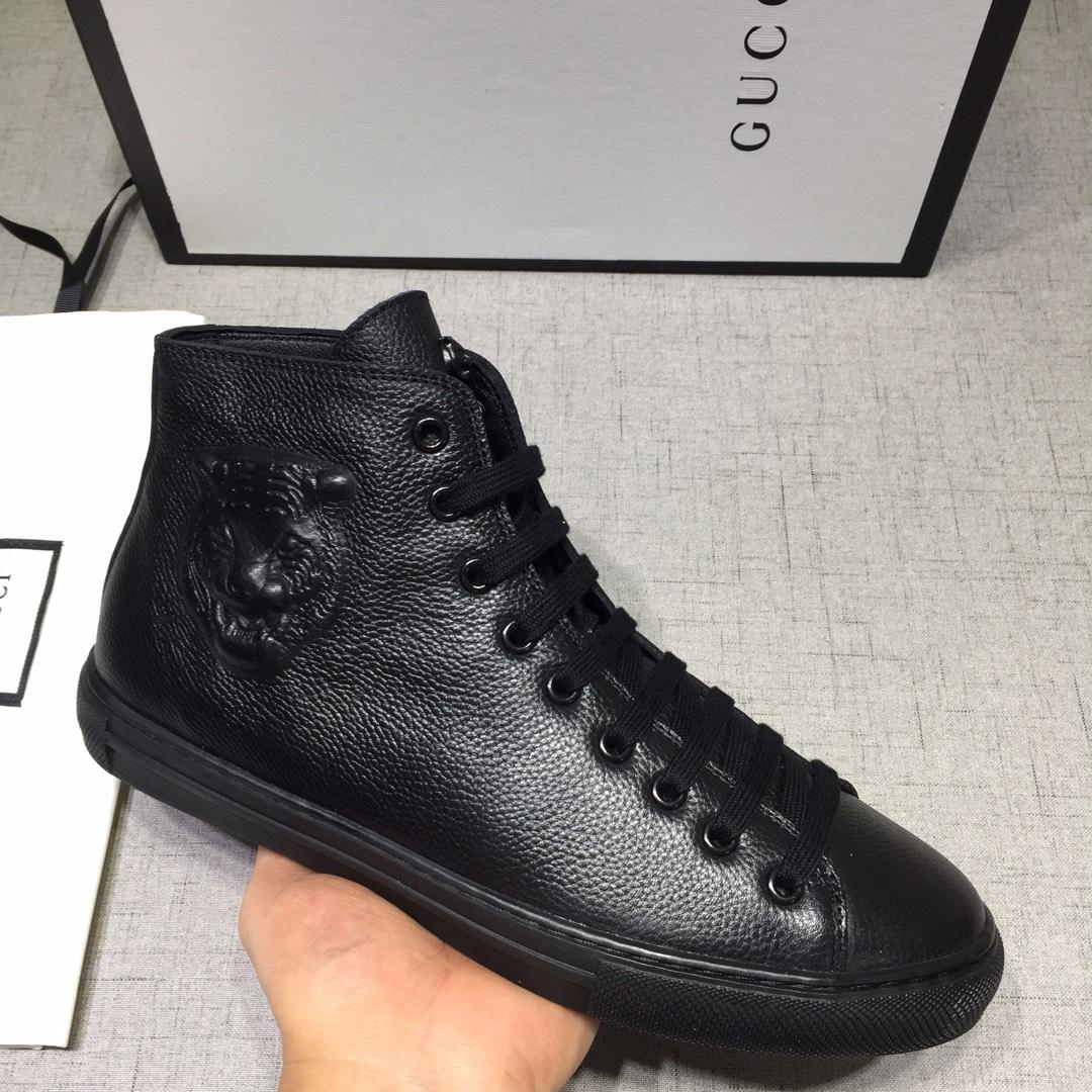 Gucci High-top Fashion Sneakers Black and tiger head engraved with black sole MS07686