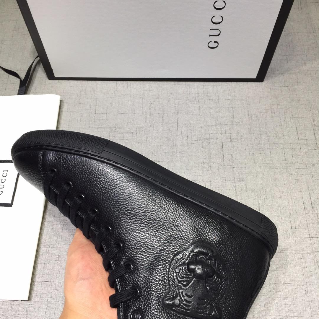 Gucci High-top Fashion Sneakers Black and tiger head engraved with black sole MS07686