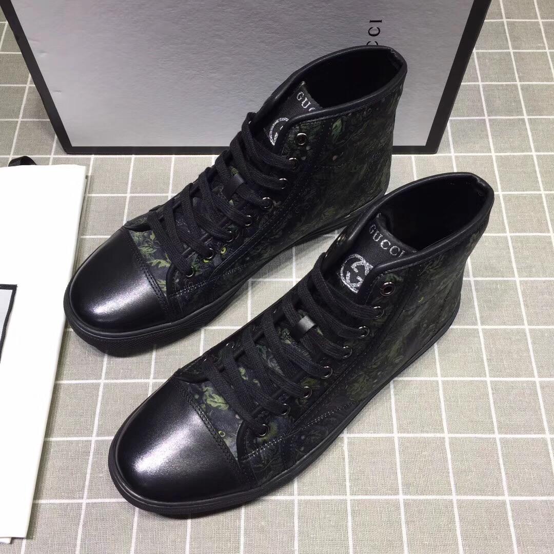 Gucci High-top Fashion Sneakers Black and green grass print with black sole MS07679