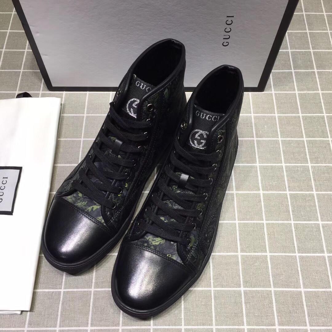 Gucci High-top Fashion Sneakers Black and green grass print with black sole MS07679