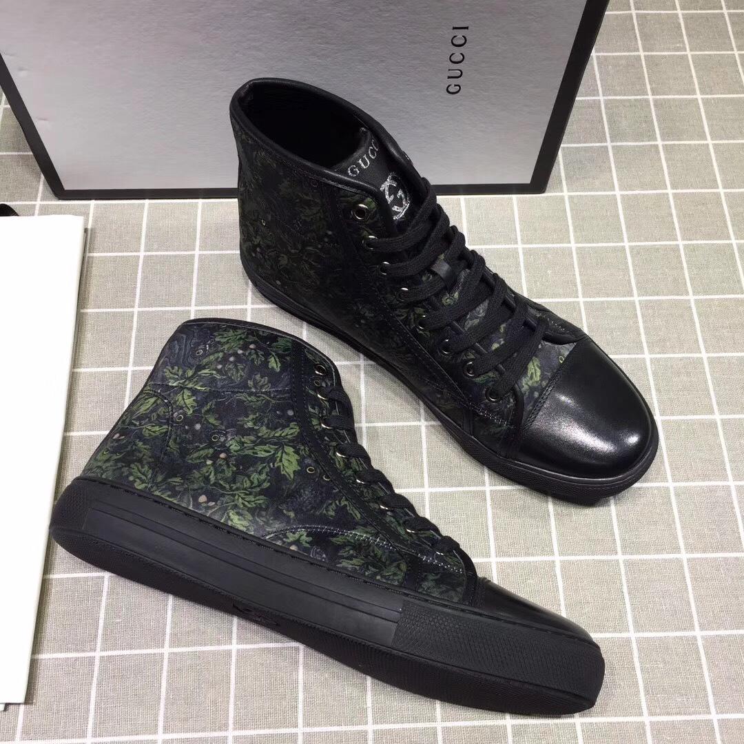 Gucci High-top Fashion Sneakers Black and green grass print with black sole MS07679