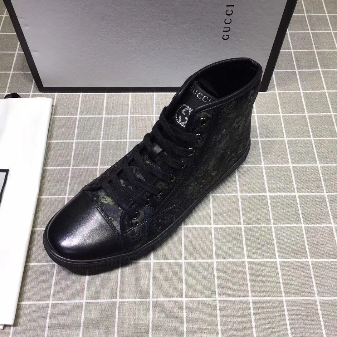 Gucci High-top Fashion Sneakers Black and green grass print with black sole MS07679