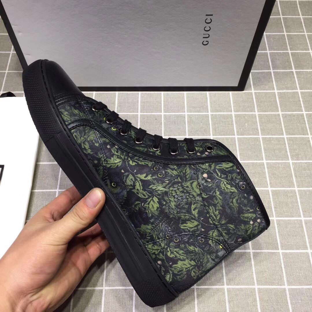 Gucci High-top Fashion Sneakers Black and green grass print with black sole MS07679