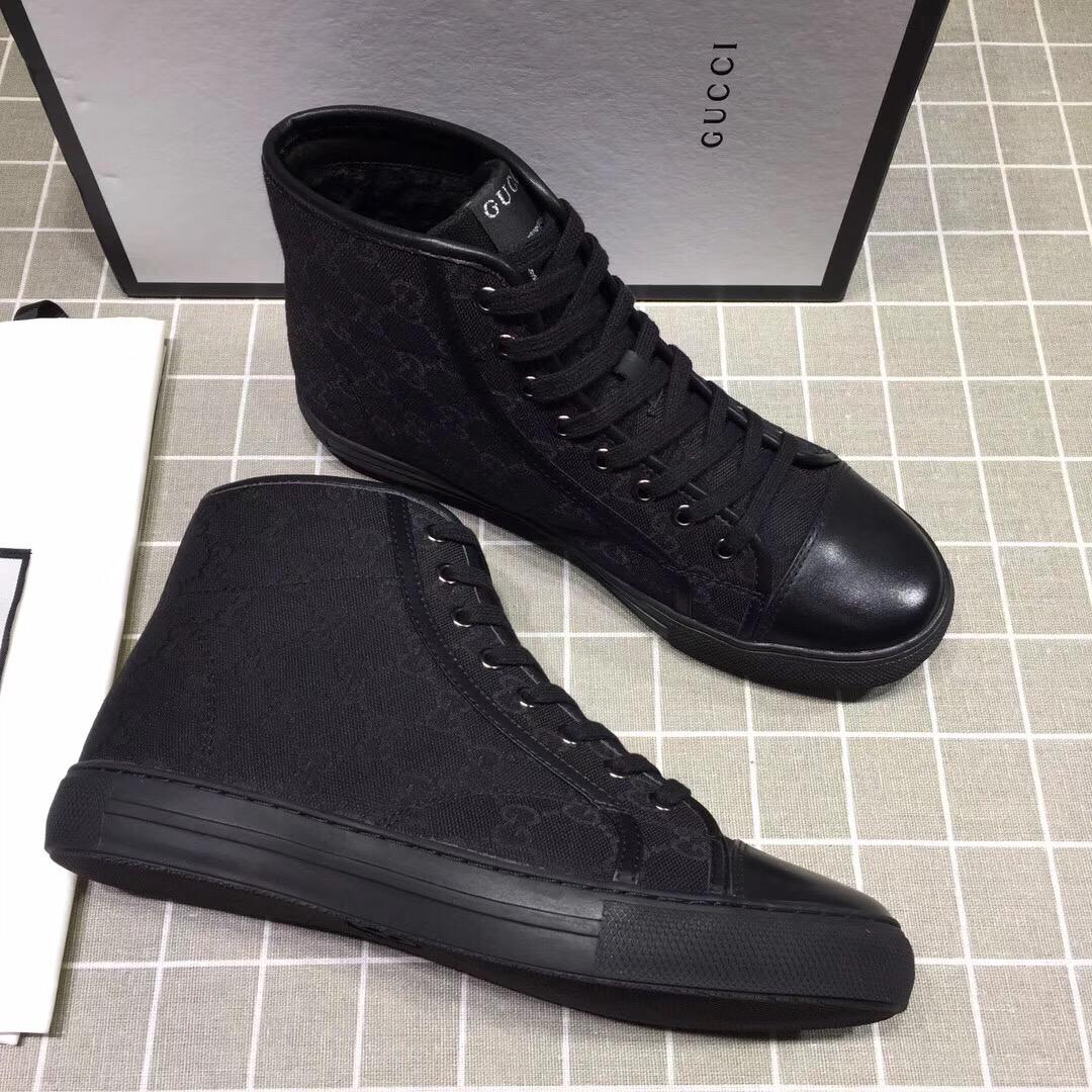 Gucci High-top Fashion Sneakers Black and GG print with black sole MS07683