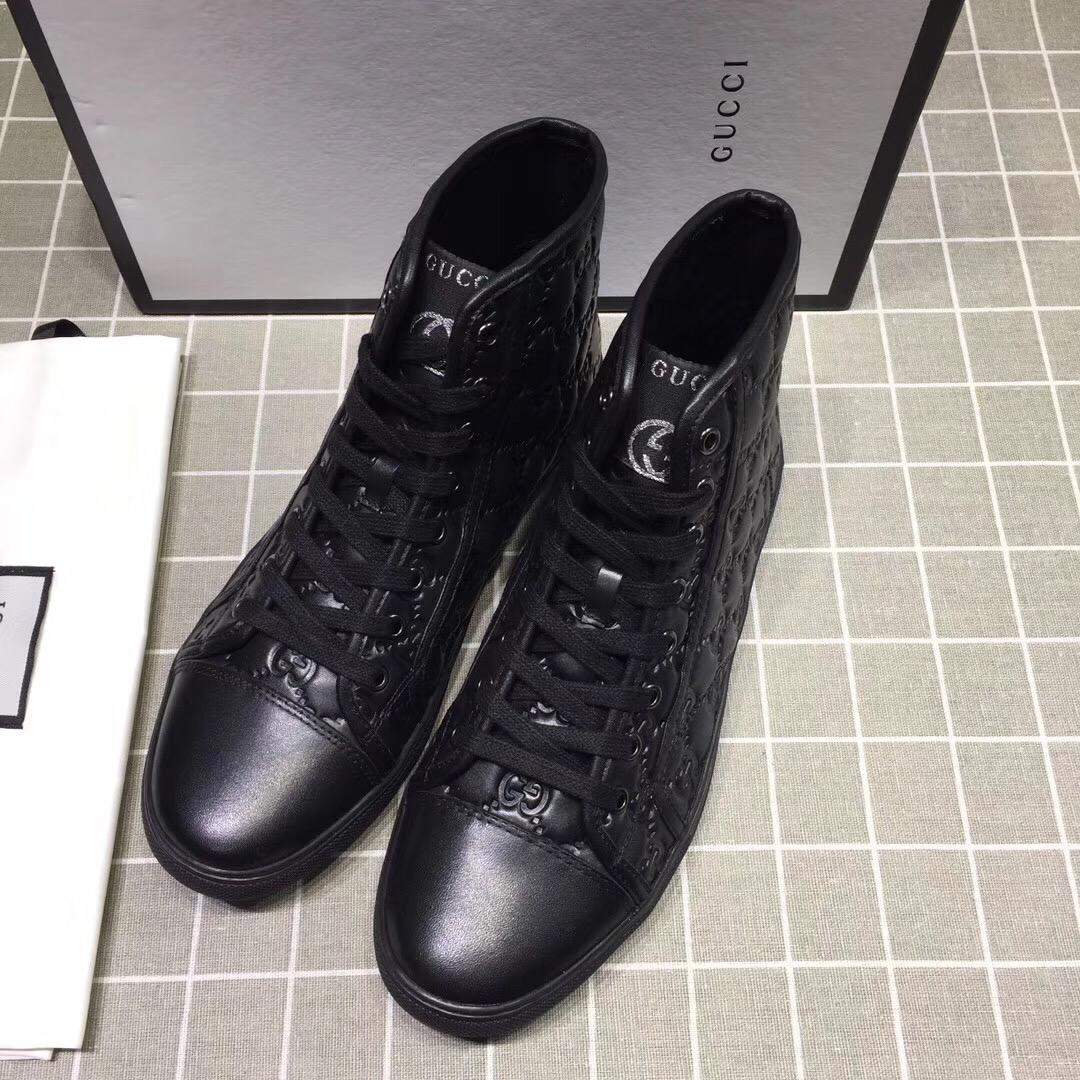 Gucci High-top Fashion Sneakers Black and GG engraving with black sole MS07681