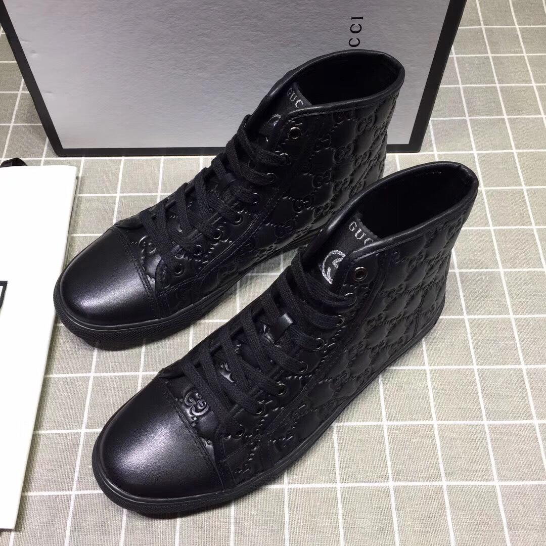 Gucci High-top Fashion Sneakers Black and GG engraving with black sole MS07681