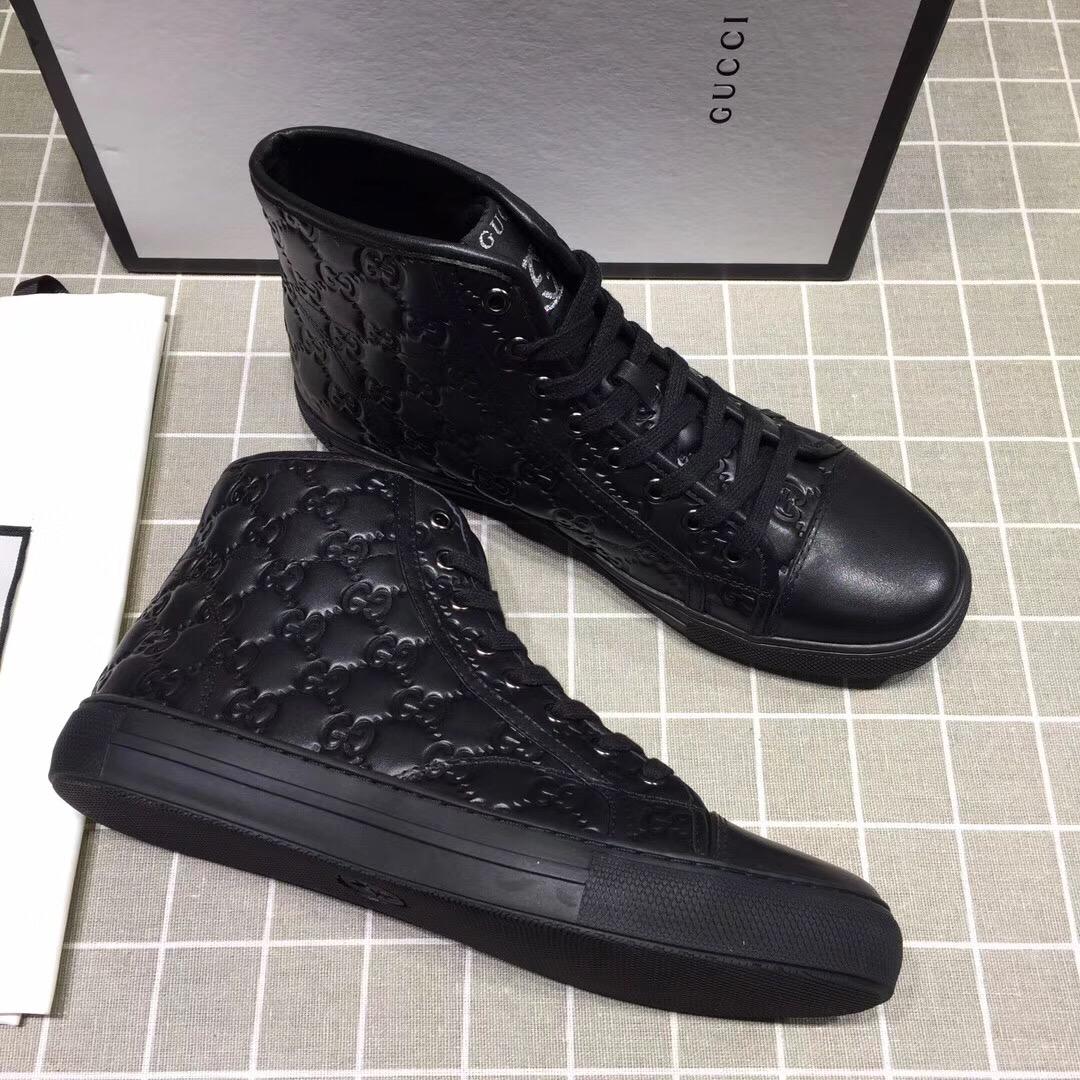 Gucci High-top Fashion Sneakers Black and GG engraving with black sole MS07681