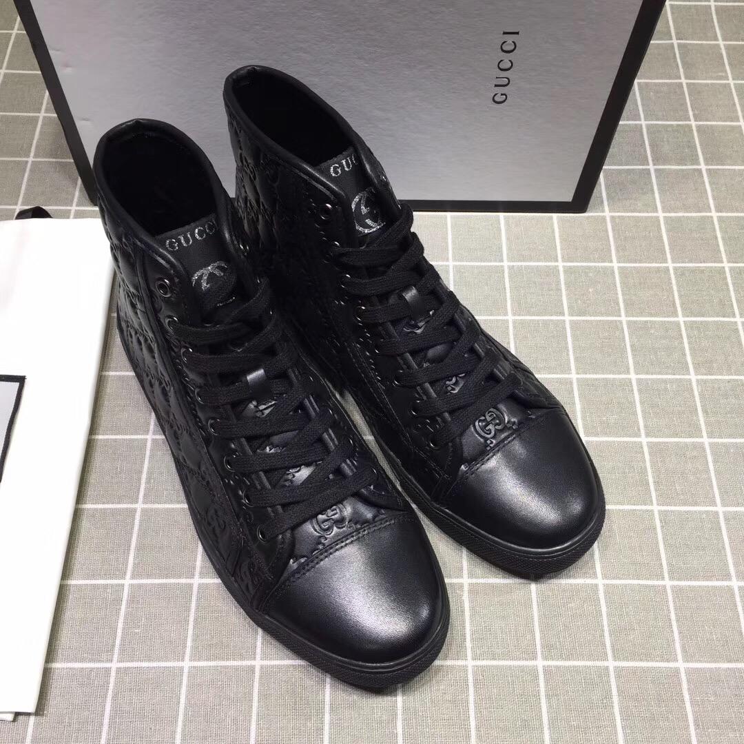 Gucci High-top Fashion Sneakers Black and GG engraving with black sole MS07681