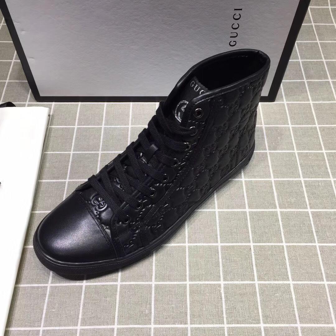 Gucci High-top Fashion Sneakers Black and GG engraving with black sole MS07681