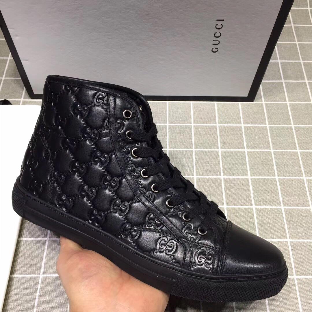 Gucci High-top Fashion Sneakers Black and GG engraving with black sole MS07681