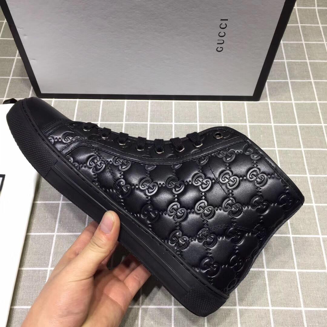 Gucci High-top Fashion Sneakers Black and GG engraving with black sole MS07681