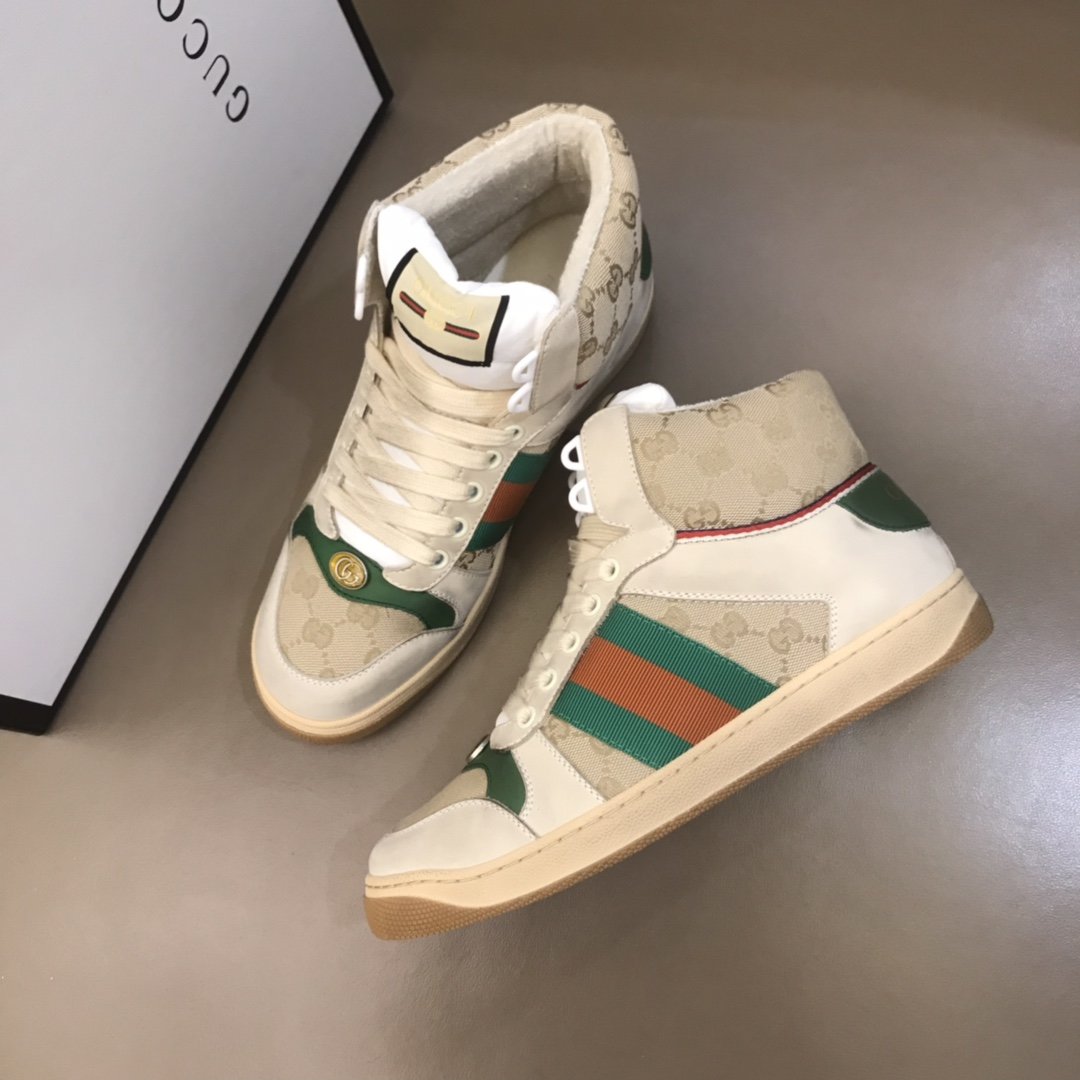 Gucci High-to High Quality Sneakers Beige and GG print and beige rubber soles  MS021076