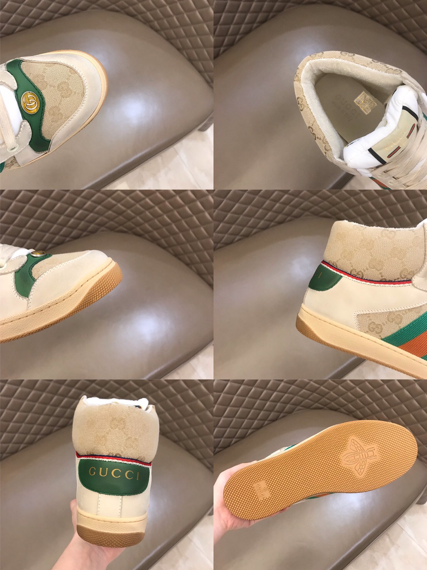 Gucci High-to High Quality Sneakers Beige and GG print and beige rubber soles  MS021076