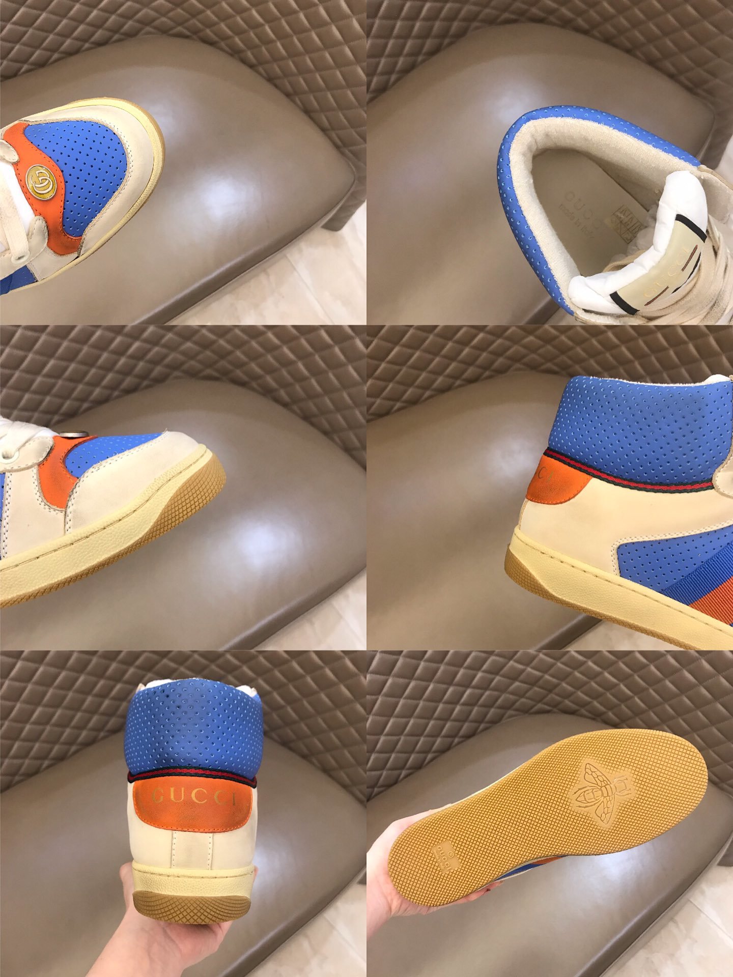 Gucci High-to High Quality Sneakers Beige and blue canvas and beige rubber soles MS021078