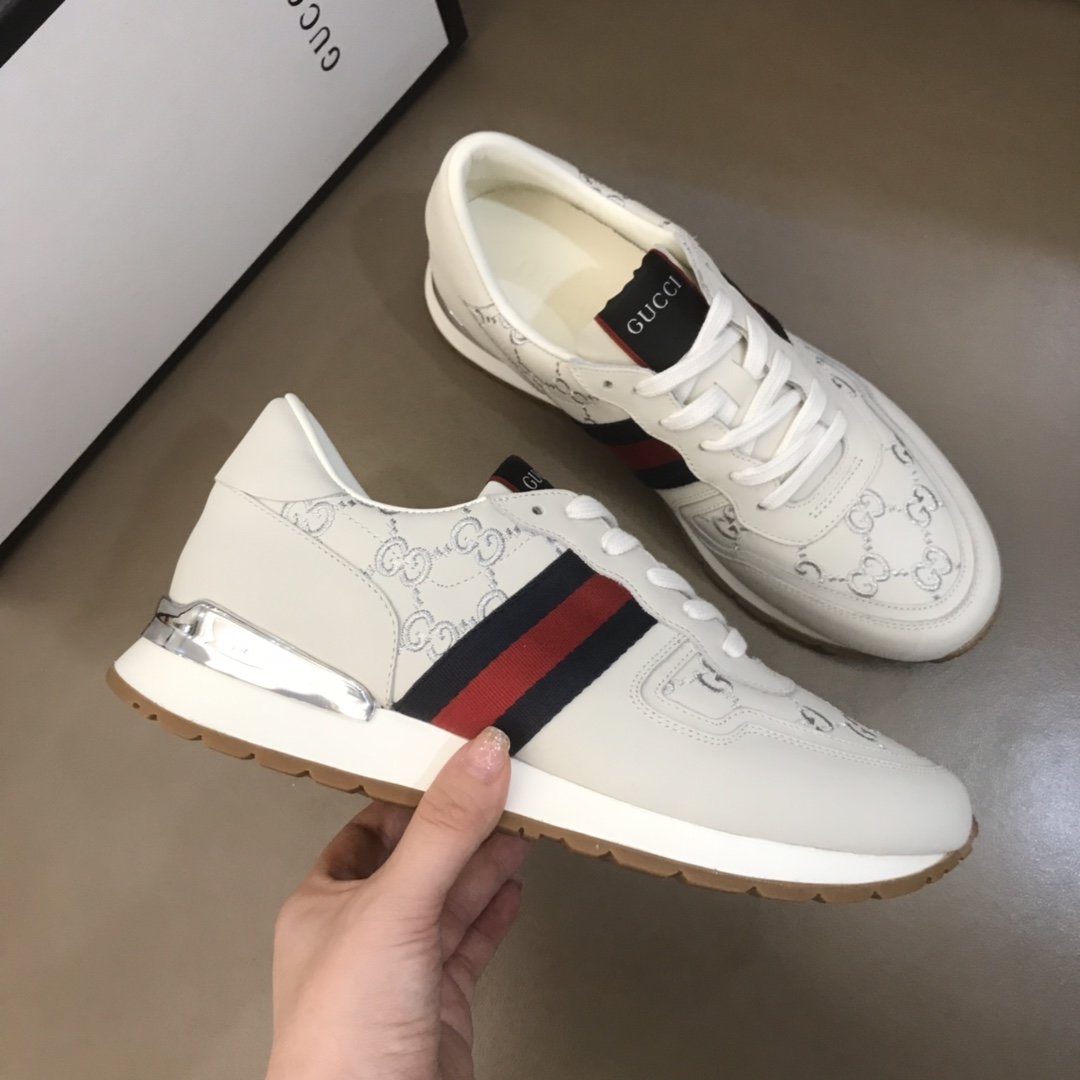 Gucci High Quality Sneakers White suede and silver GG embroidery and silver details MS021081