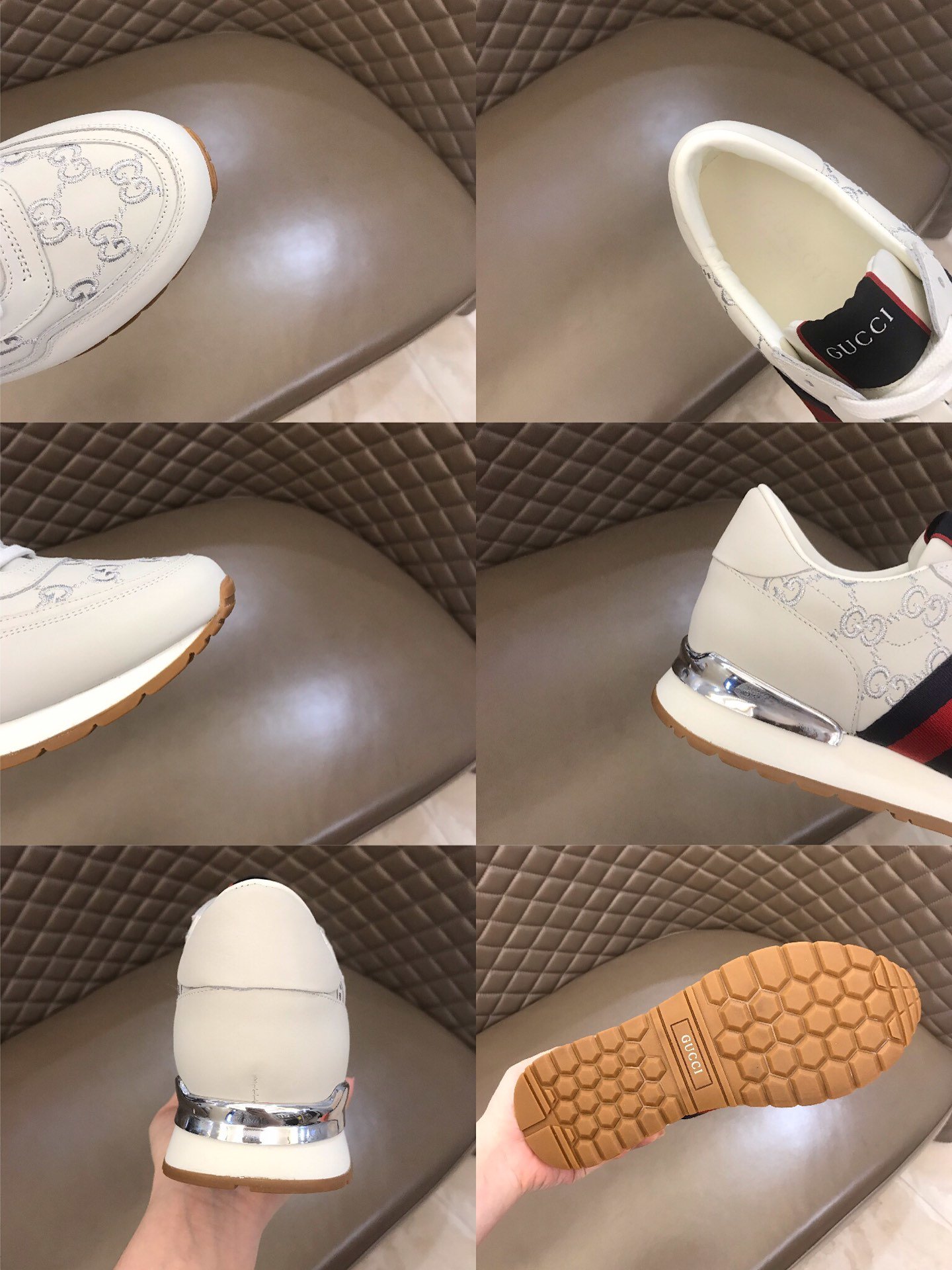 Gucci High Quality Sneakers White suede and silver GG embroidery and silver details MS021081