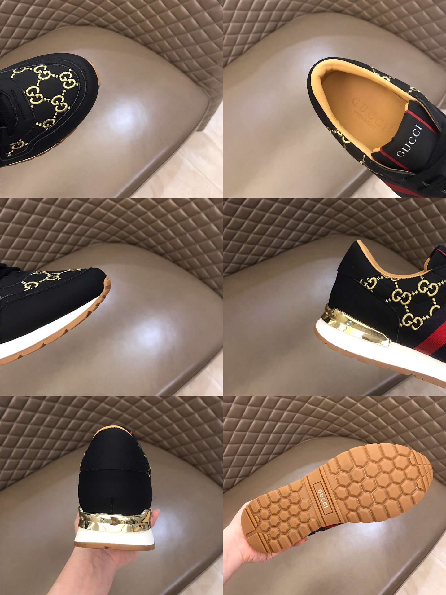 Gucci High Quality Sneakers White suede and gold GG embroidery with gold details MS021080