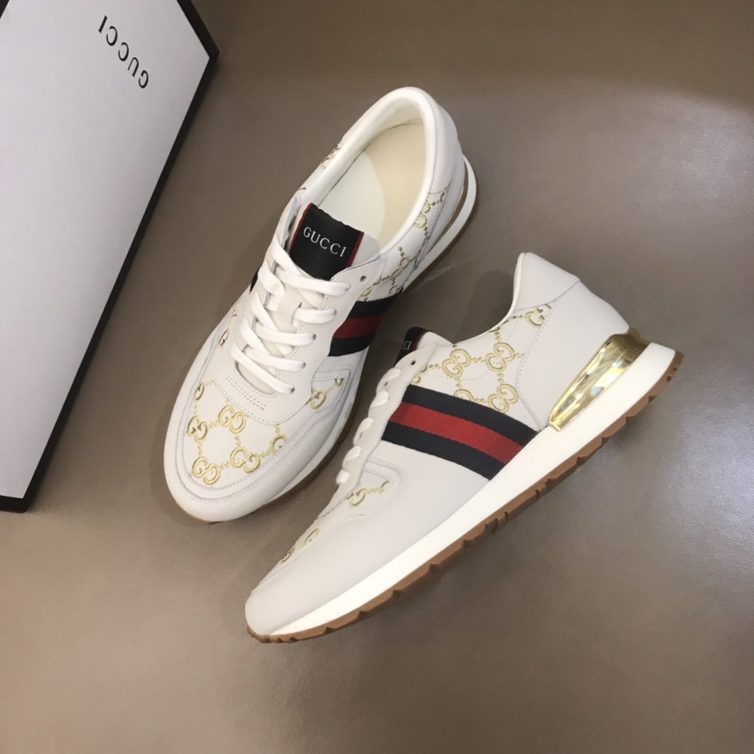 Gucci High Quality Sneakers White suede and gold GG embroidery with gold details MS021079