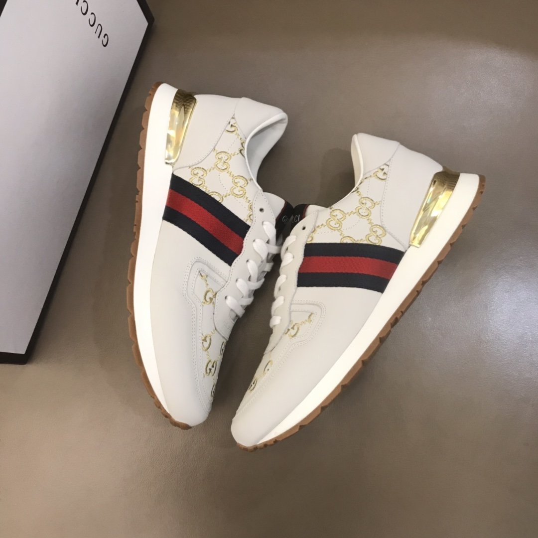 Gucci High Quality Sneakers White suede and gold GG embroidery with gold details MS021079