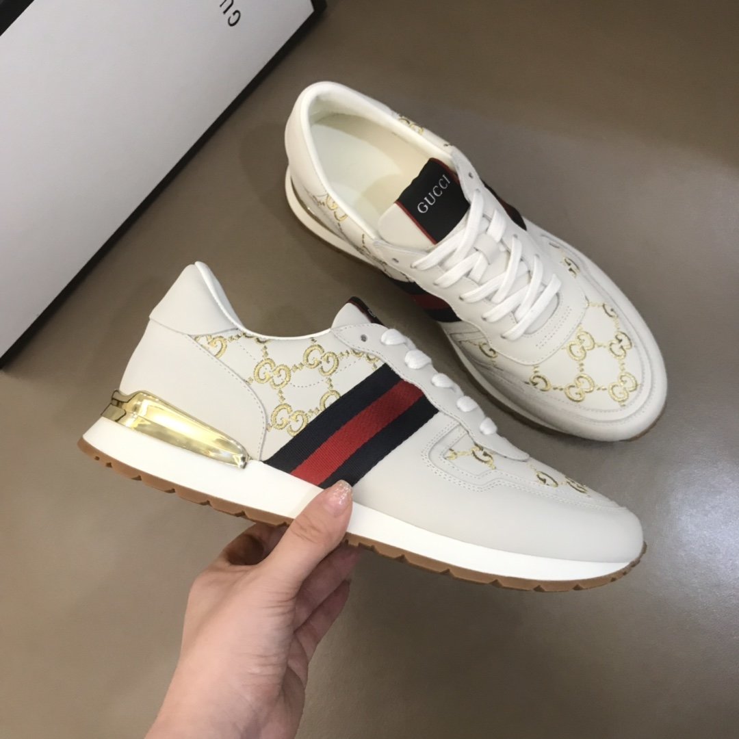 Gucci High Quality Sneakers White suede and gold GG embroidery with gold details MS021079