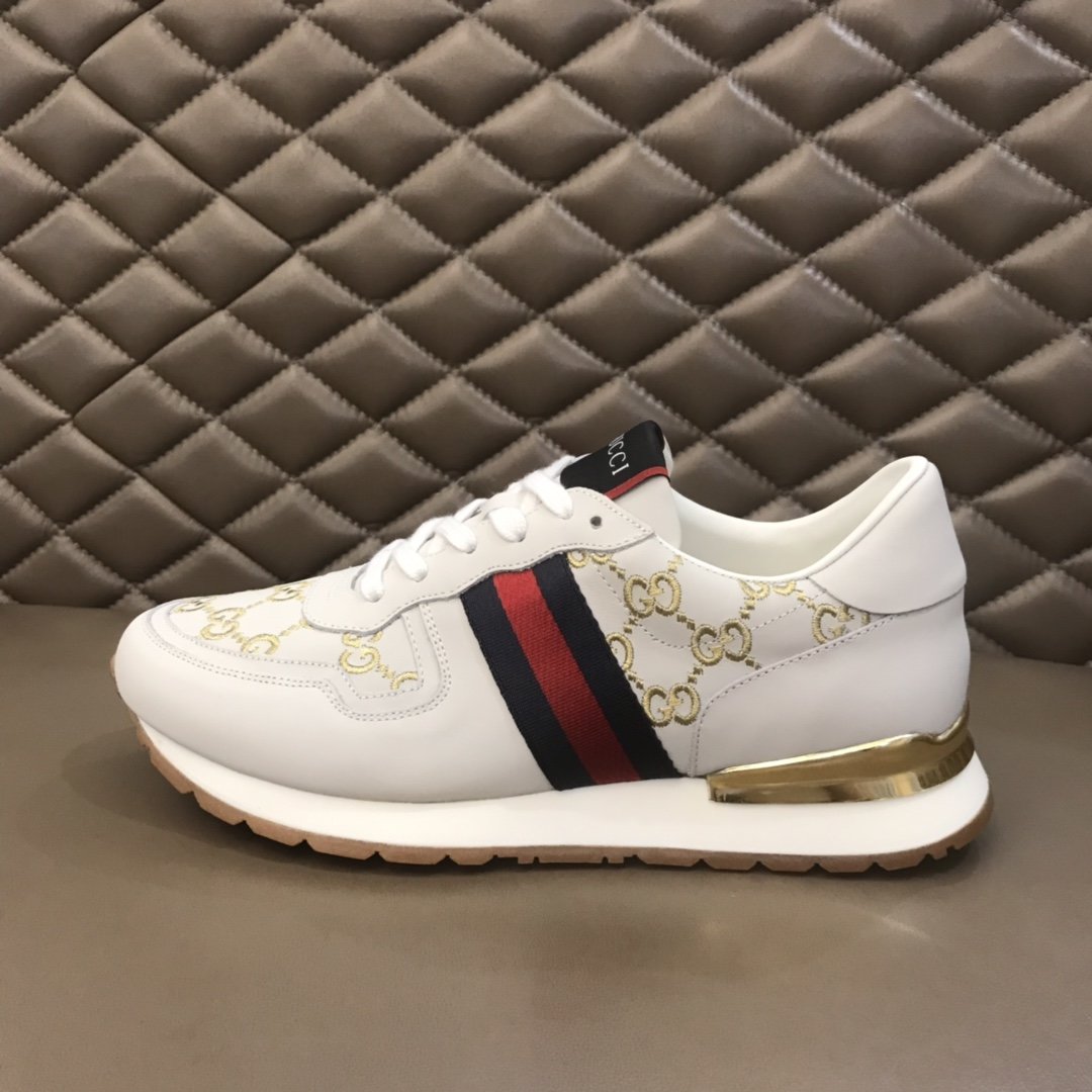 Gucci High Quality Sneakers White suede and gold GG embroidery with gold details MS021079