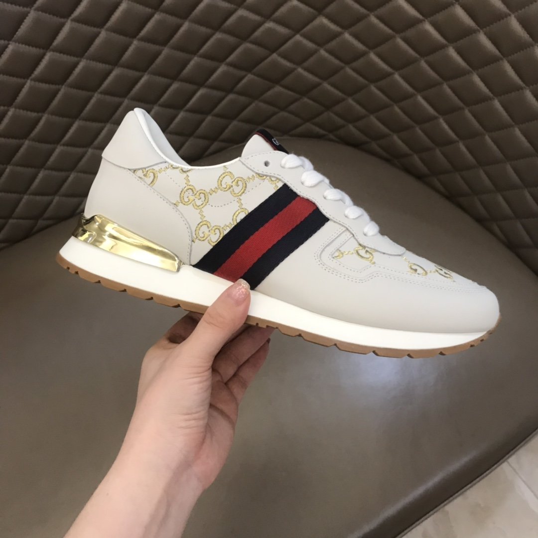 Gucci High Quality Sneakers White suede and gold GG embroidery with gold details MS021079