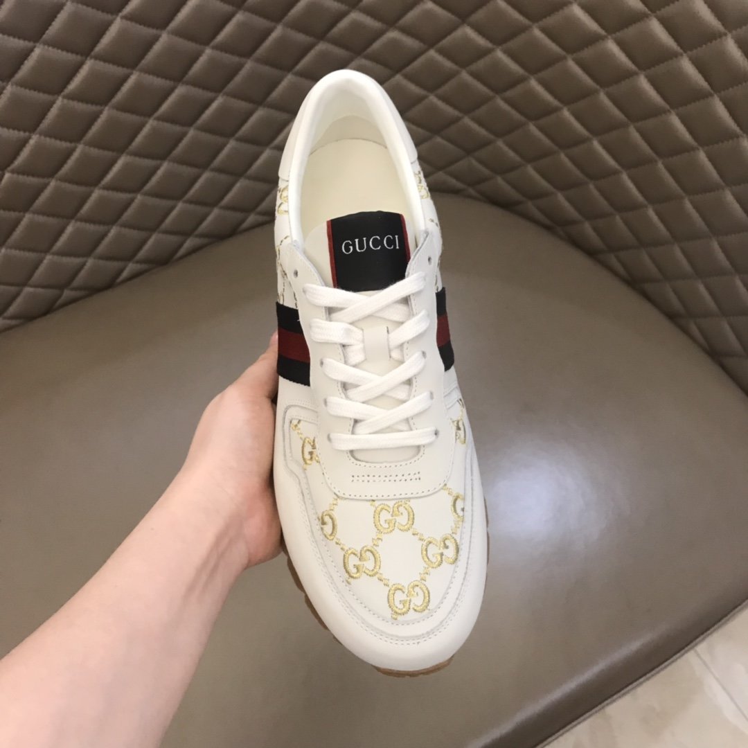 Gucci High Quality Sneakers White suede and gold GG embroidery with gold details MS021079