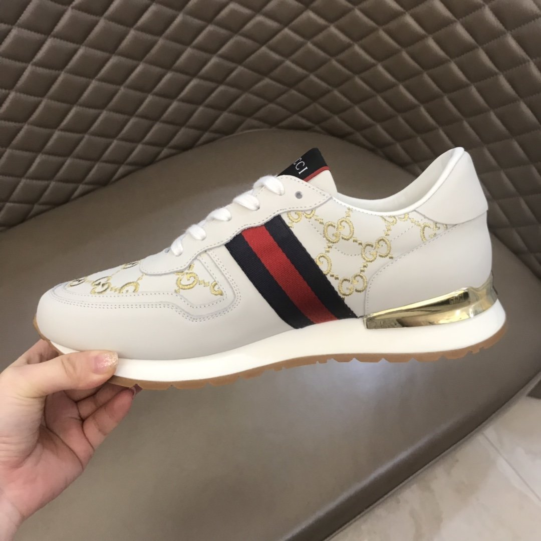 Gucci High Quality Sneakers White suede and gold GG embroidery with gold details MS021079