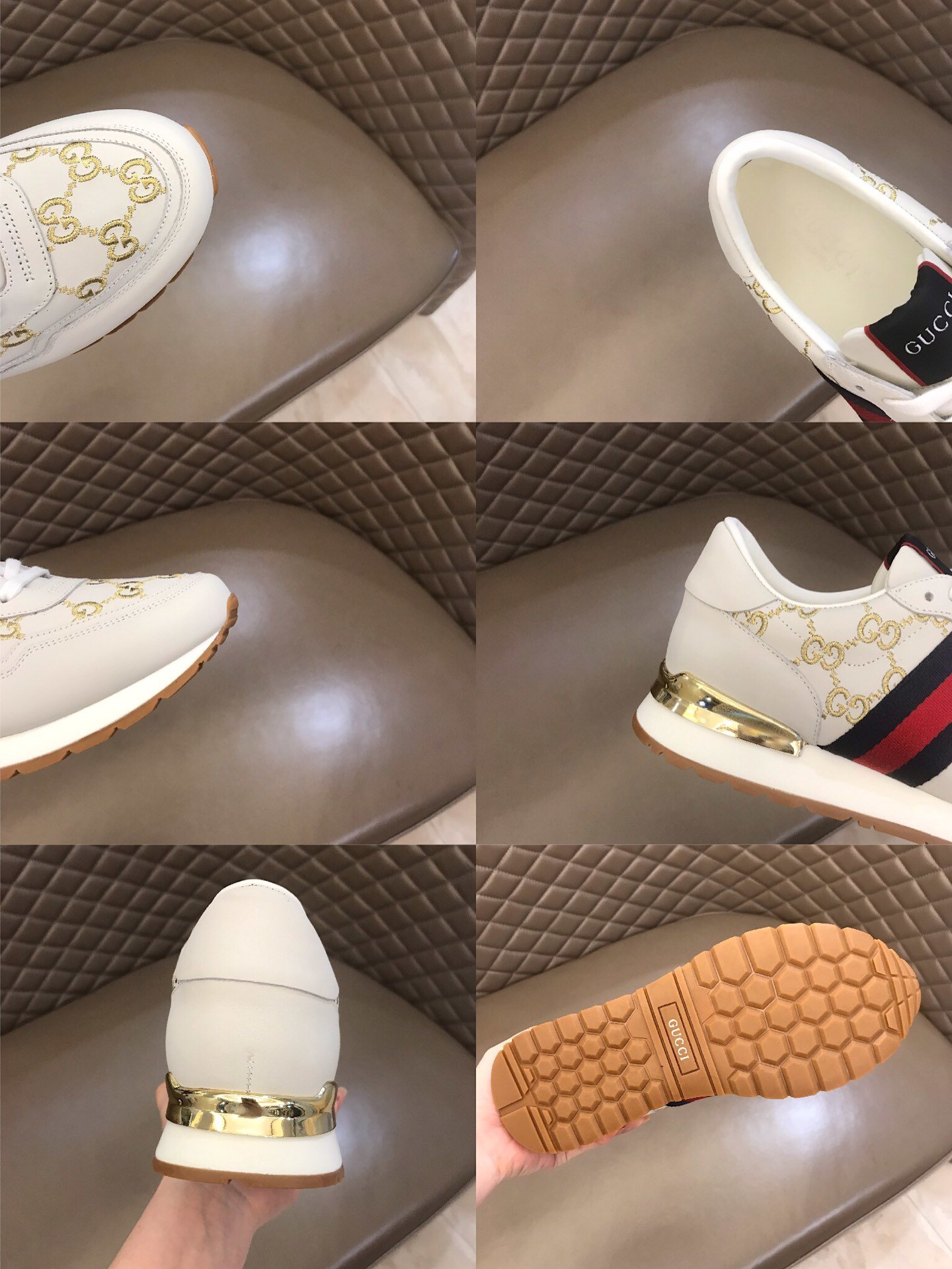 Gucci High Quality Sneakers White suede and gold GG embroidery with gold details MS021079