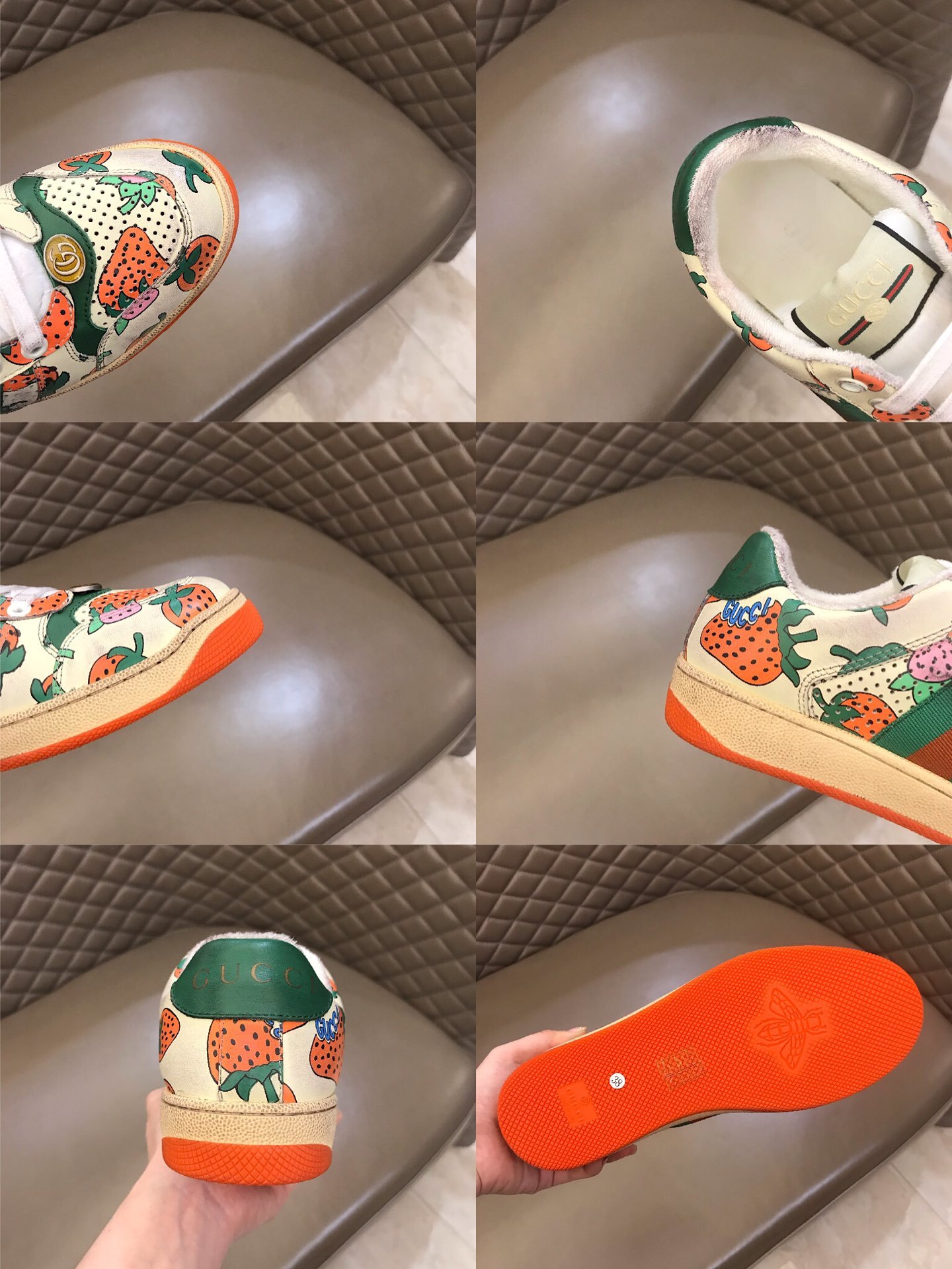 Gucci High Quality Sneakers White and strawberry print with beige soles MS021151