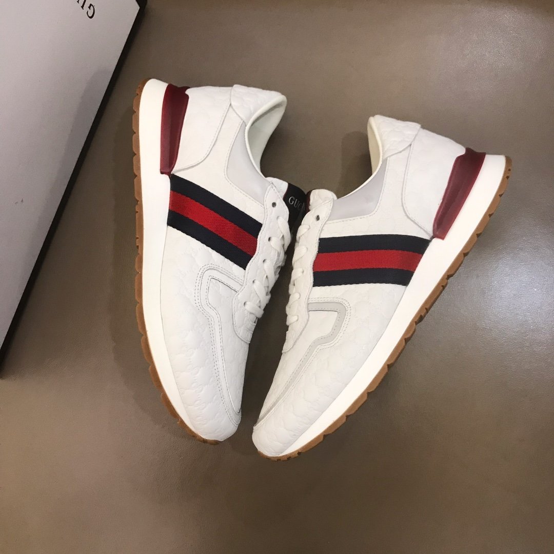 Gucci High Quality Sneakers White and GG marking and burgundy details MS021085