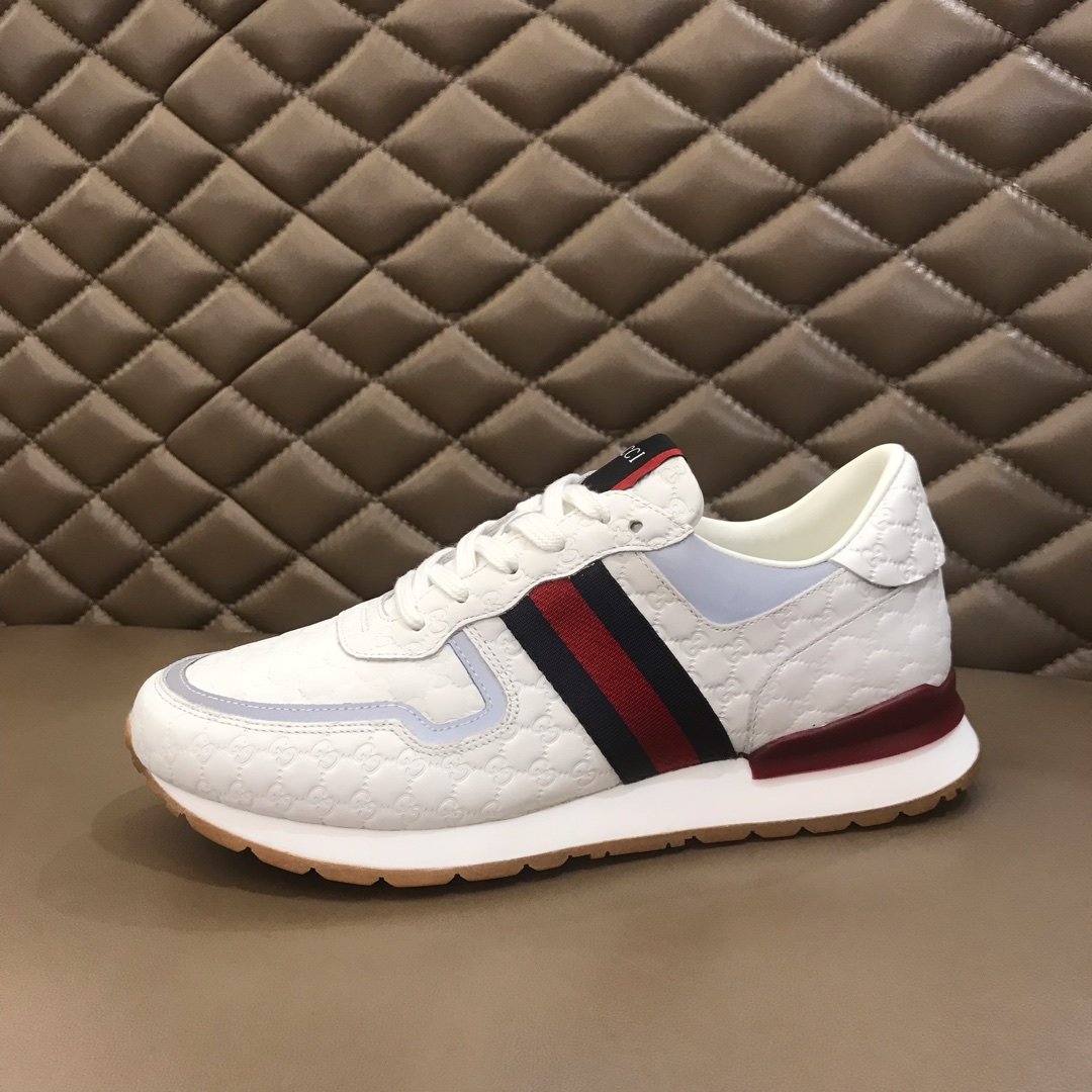 Gucci High Quality Sneakers White and GG marking and burgundy details MS021085