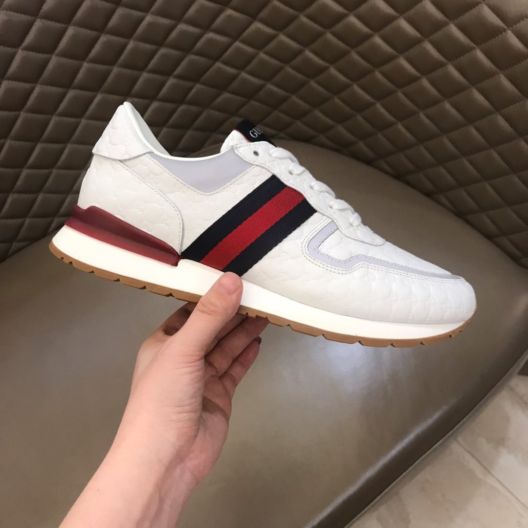 Gucci High Quality Sneakers White and GG marking and burgundy details MS021085