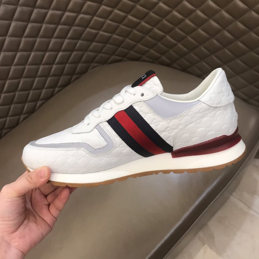 Gucci High Quality Sneakers White and GG marking and burgundy details MS021085