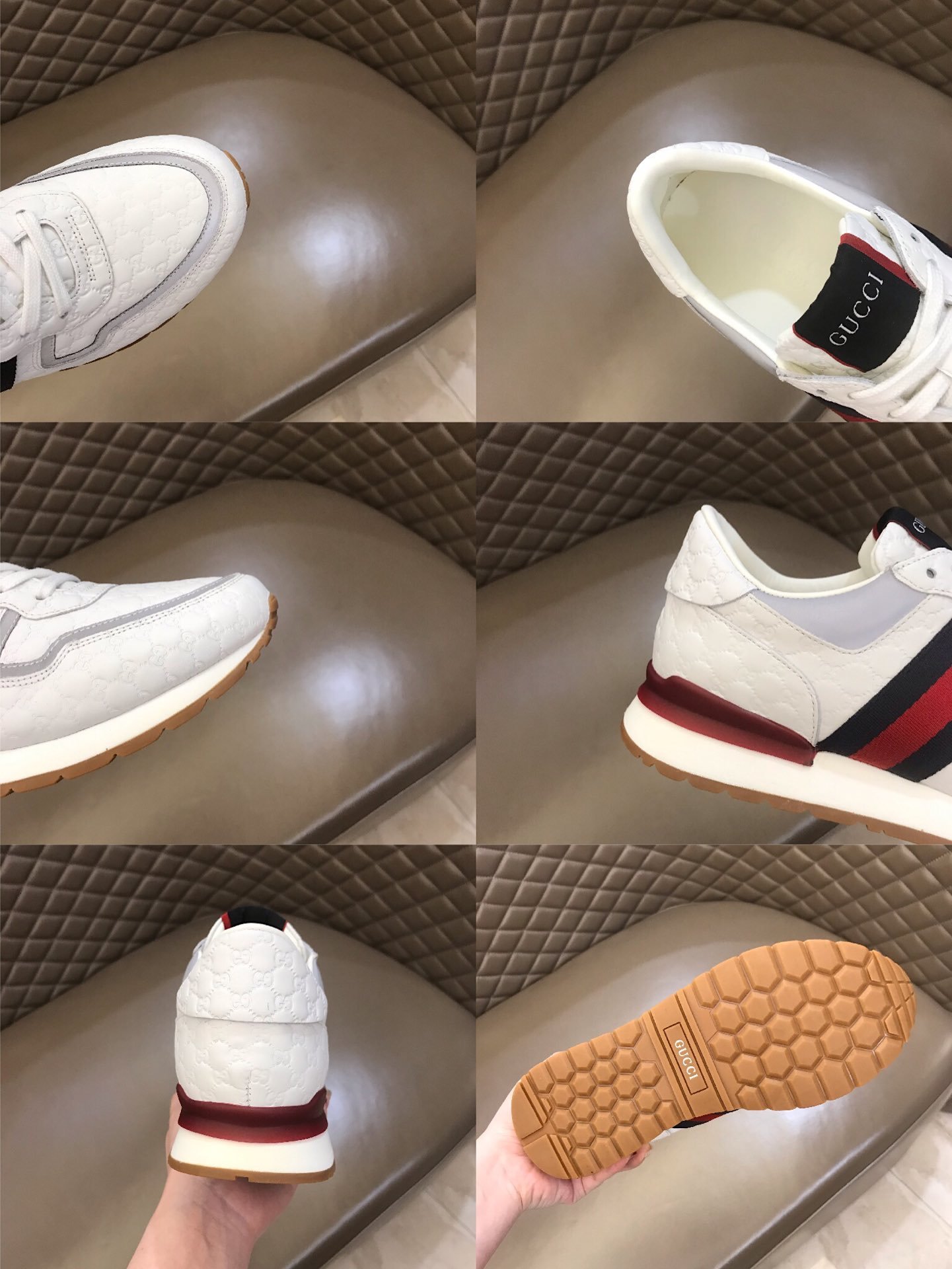 Gucci High Quality Sneakers White and GG marking and burgundy details MS021085