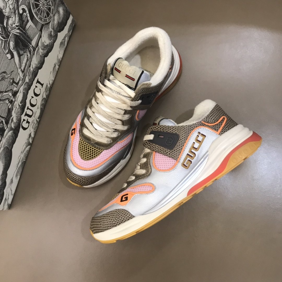 Gucci High Quality Sneakers Silver and brown details with white sole MS021172
