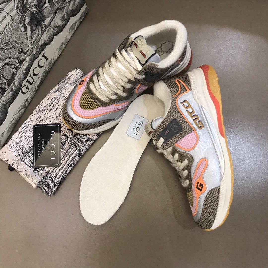 Gucci High Quality Sneakers Silver and brown details with white sole MS021172