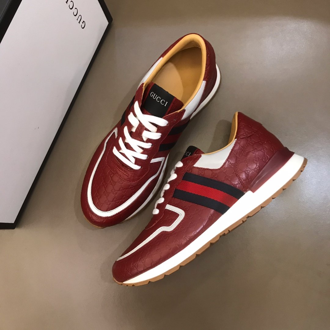 Gucci High Quality Sneakers Red Original GG Printed and burgundy detail and white rubber sole MS021087